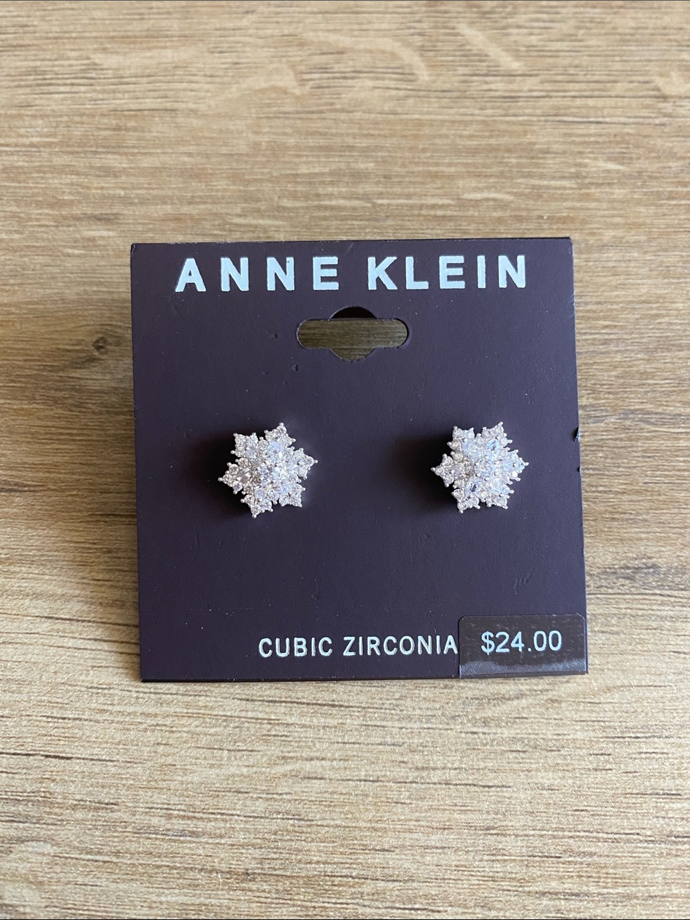 Anne Klein cubic zirconia silver colored earrings snowflake